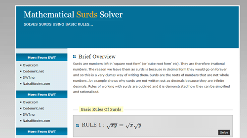 MATHEMATICAL SURDS SOLUTION SYSTEM